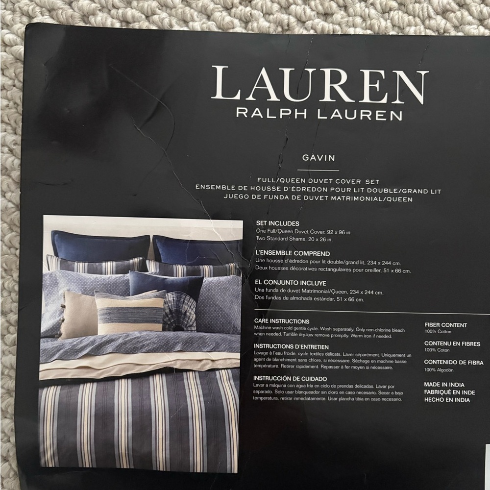 Ralph Lauren Blue and Cream Striped Duvet Cover Set - Picture 2 of 3